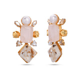 CERISE ROSE QUARTZ AND PEARL STUDS