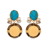 CARAMEL TURQUOISE AND VICTORIAN COIN EARRINGS