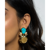 CARAMEL TURQUOISE AND VICTORIAN COIN EARRINGS