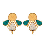 CARNATION TURQUOISE AND VICTORIAN COIN STATEMENT EARRINGS