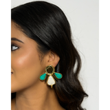 CARNATION TURQUOISE AND VICTORIAN COIN STATEMENT EARRINGS